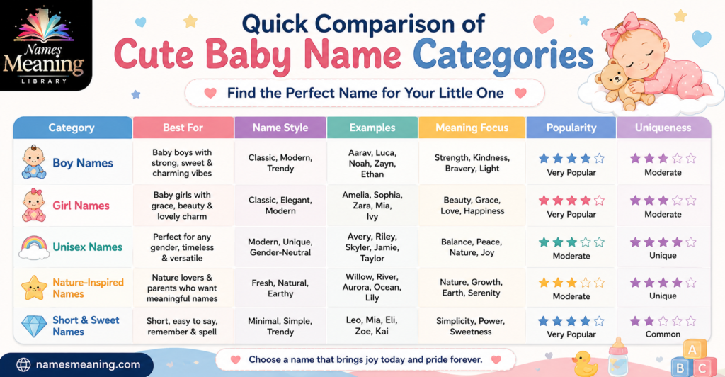 Quick Comparison of Cute Baby Name Categories